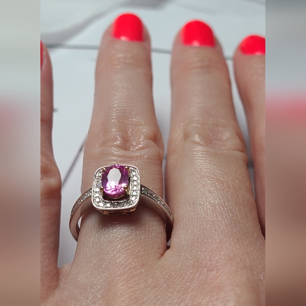 NWT Effy 14K white and rose gold diamond and pink sapphire ring s.7